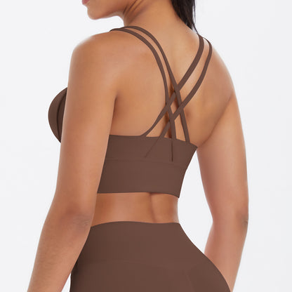 Nude Feel Solid Color Sports Underwear Push up Sexy Double Shoulder Strap Beauty Back Yoga Bra Running Workout Vest Women