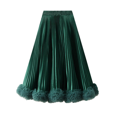 Elegant Pleated Petal Skirt Women High Grade Mid Length A line Skirt Wooden Ear Skirt