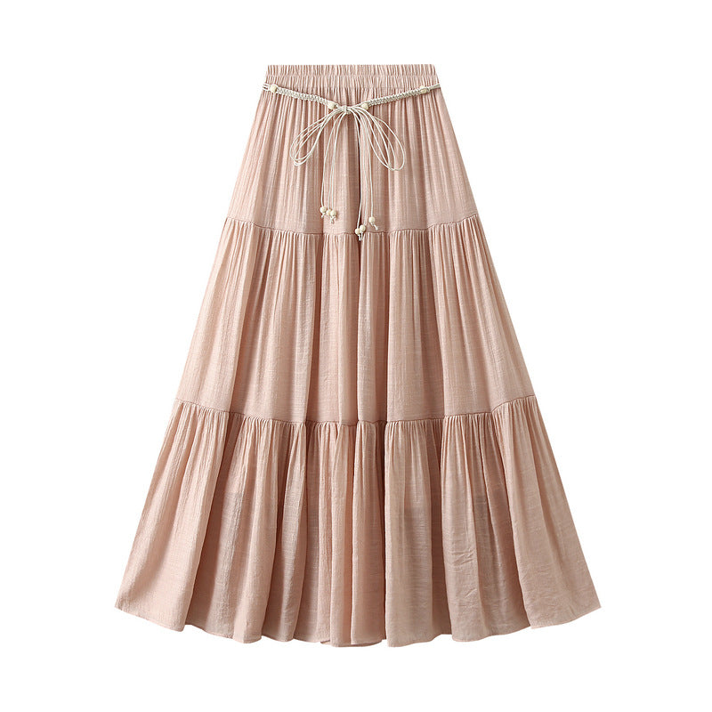 Cotton Linen Tiered Dress Skirt Slimming Draping Effect A line Dress Women Summer Long Stitching Big Swing Skirt