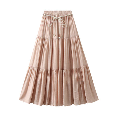 Cotton Linen Tiered Dress Skirt Slimming Draping Effect A line Dress Women Summer Long Stitching Big Swing Skirt
