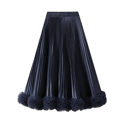 Elegant Pleated Petal Skirt Women High Grade Mid Length A line Skirt Wooden Ear Skirt