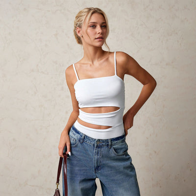 Women Clothing Summer Simple Sexy Jumpsuit Hollow Out Cutout Spaghetti Straps Sleeveless Jumpsuit