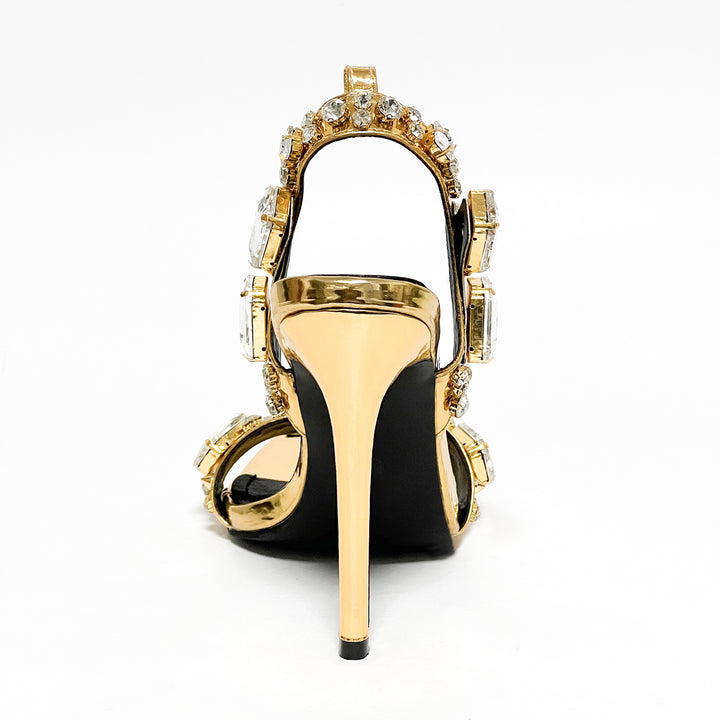 11cm Pointed Gold Rivet Rhinestone Stiletto Heels Summer Sandals Plus Size Shoes - GLAMWEARS