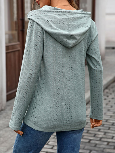 Autumn Winter Solid Color Buttons Hooded Loose Long Sleeves Sweater Top Women