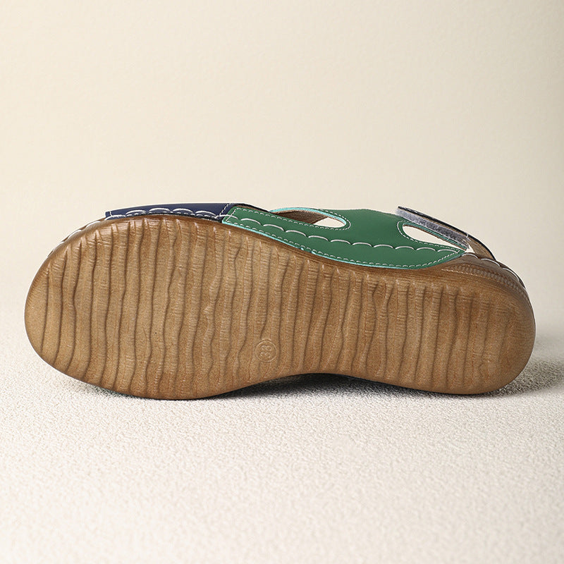 Platform Cross Wedge Sandals Women Outer Wear Contrast Color Breathable Velcro Beach Slippers