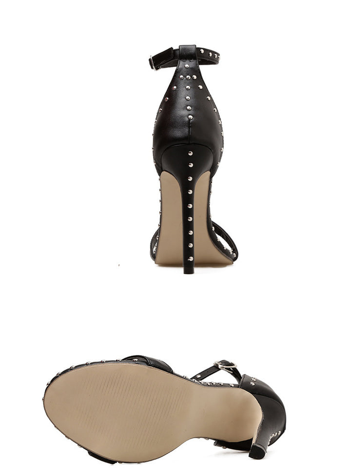 Sandals Stiletto Heel Women's Shoes Rivet Strap Sexy Sandals - GLAMWEARS