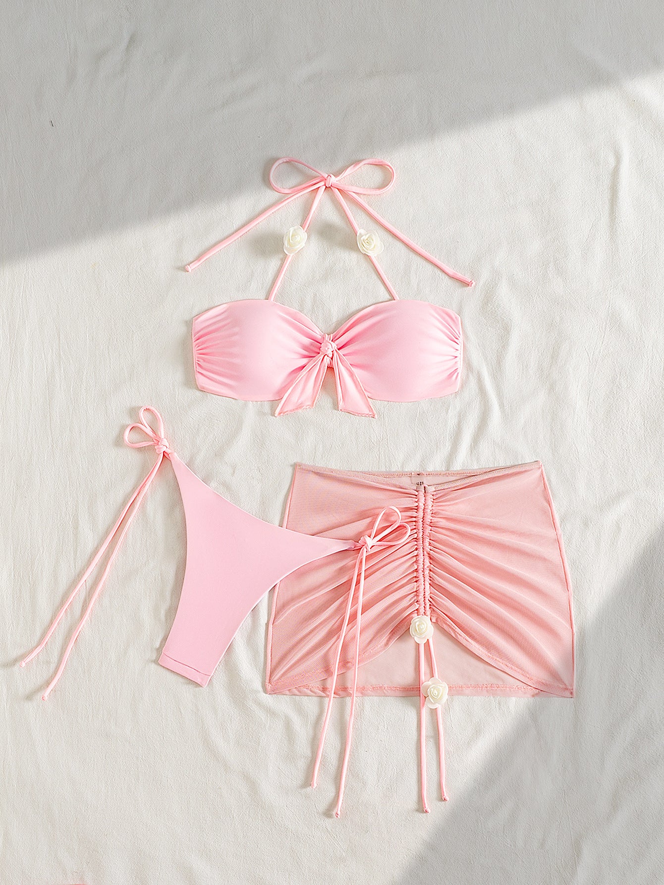 Three Piece Sets Bikini Gauze Skirt Swimsuit Women Bikini