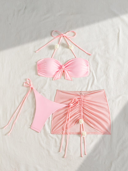 Three Piece Sets Bikini Gauze Skirt Swimsuit Women Bikini