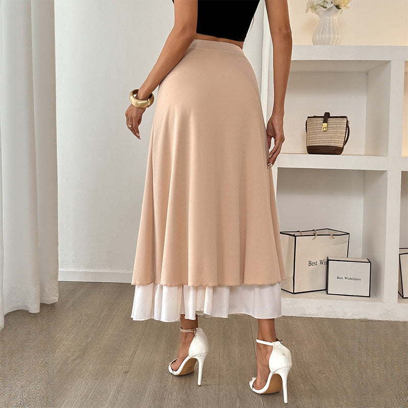 Office A line Skirt Casual Vacation Fastener Decoration Layered Skirt