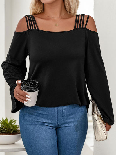 Plus Size Women Simple Elegant T shirt Autumn Winter off the Shoulder Elegant Long Sleeve Top