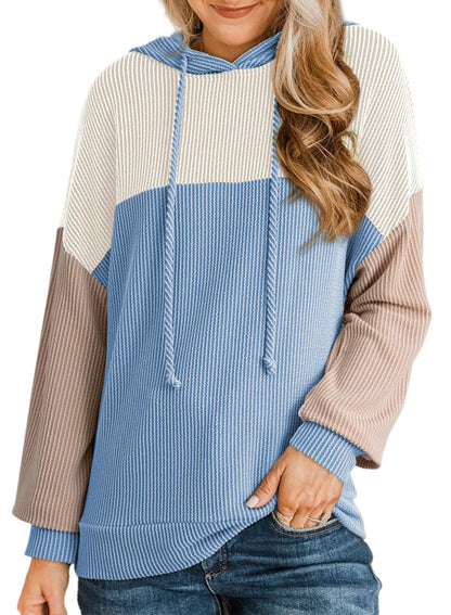 Autumn Winter Twist Strip Color Matching Long Sleeve Hoodie Loose Sweater