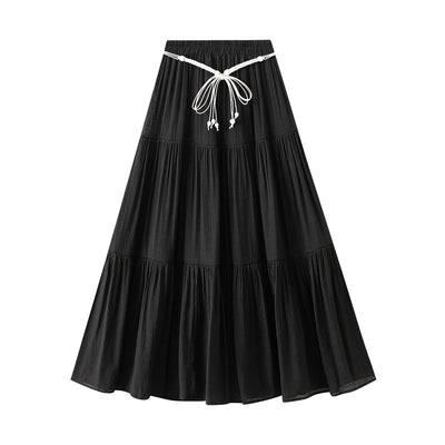 Cotton Linen Tiered Dress Skirt Slimming Draping Effect A line Dress Women Summer Long Stitching Big Swing Skirt