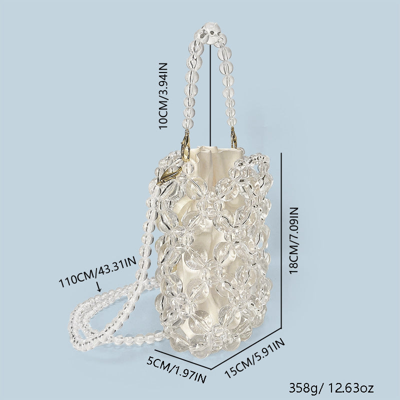 Transparent Irregular Asymmetric Hand Woven Acrylic Crystal String Beads Cocktail Mobile Phone Bag Cross Body Bucket Pouch - GLAMWEARS