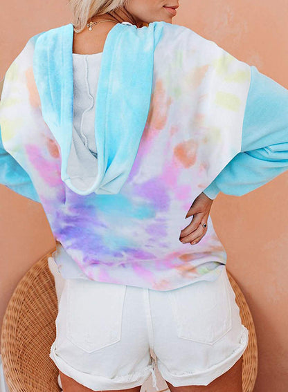 Autumn Winter Women Clothing Tie Dyed Hooded Sweatshirt Loose Gradient Color Long Sleeve Top