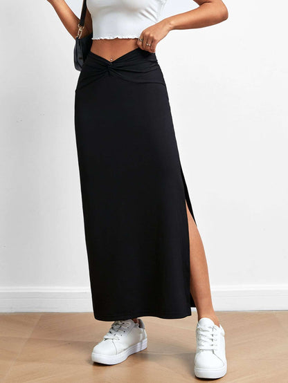 Women Clothing Simple Design Skirt Autumn Winter High Waist Drape Slit Dress