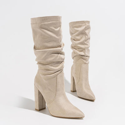 Women Pointed Slip on Winter Fashionable Chunky Heel High Heel Boots Comfortable Women Boots Chunky Heel
