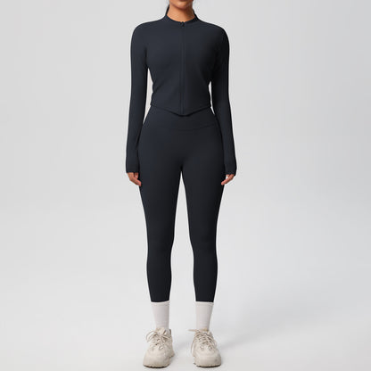 Skinny Yoga Pants High Waist Nude Feel Sports Zip Long Sleeve Coat Workout Clothes Hip Lifting Yoga Set