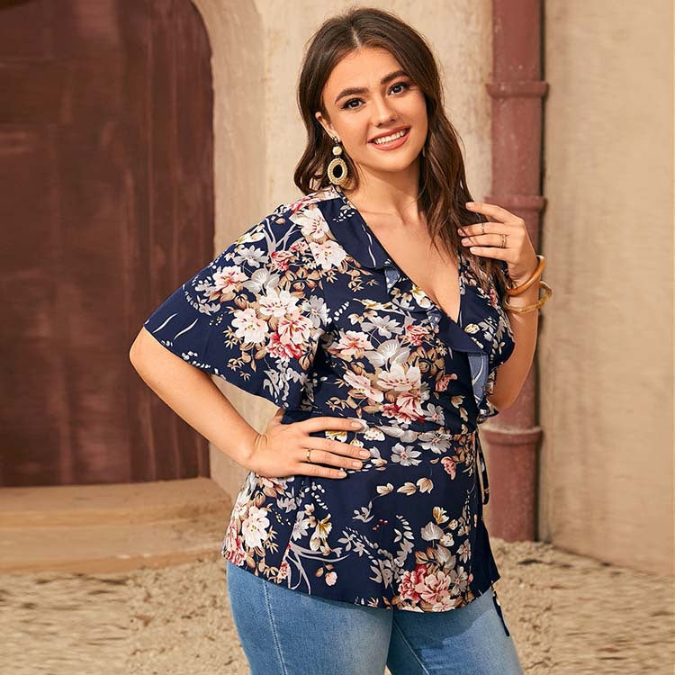 Plus Size Women Top Ruffle Sleeve Office Loose Women Top