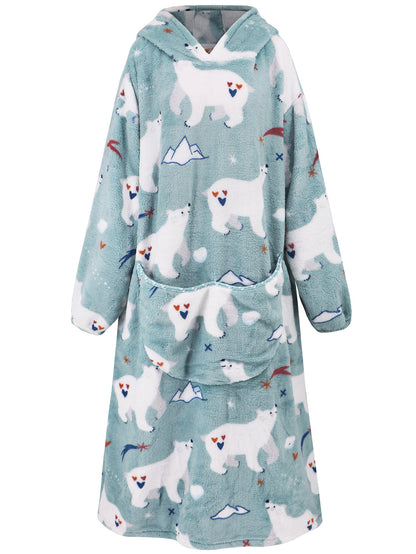 Thickened Pullover Coral Fleece Pajamas Hooded TV Blanket Outdoor Cold Proof Warm Nightgown Home Lazy Blanket