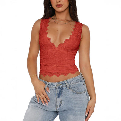 Sexy Lace Edge T shirt Vest Women Clothing Summer