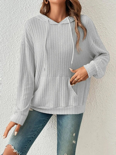 Autumn Winter Knitwear Hooded Sunken Stripe Kangaroo Pocket Long Sleeve Bathroom