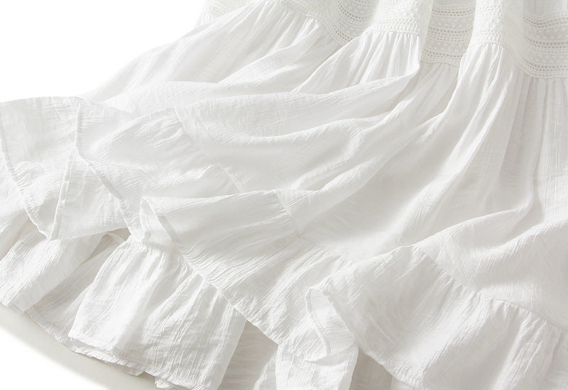 Lace Tiered Ruffle Skirt Women Spring Summer High Waist Drooping A line Pleated Umbrella Skirt Large Swing Dress