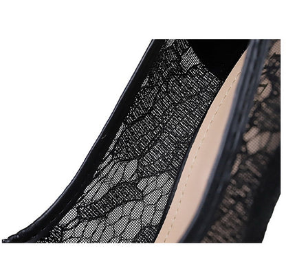 Sexy Lace High Heeled Shoes Shallow Mouth Pointed Toe Skinny Night Club Mesh Stiletto High Heel Shoes