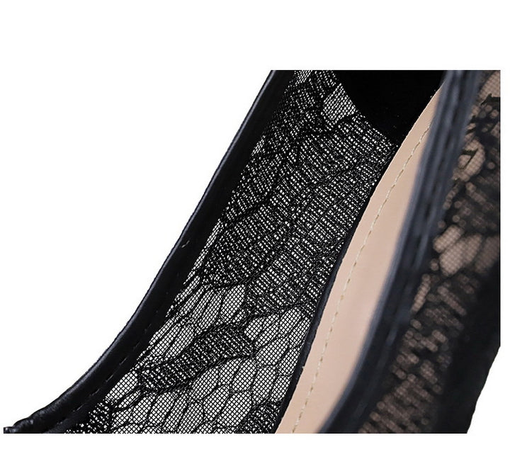 Sexy Lace High Heeled Shoes Shallow Mouth Pointed Toe Skinny Night Club Mesh Stiletto High Heel Shoes - GLAMWEARS