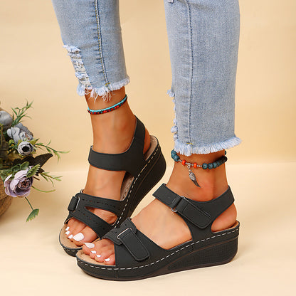Southeast Asia plus Size Velcro Platform Sandals Women Hollow Out Cutout-out Wedge Stitching Beach Slippers