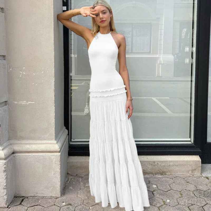 Women Clothing Summer Sexy Backless Halter Pleated Dress Women