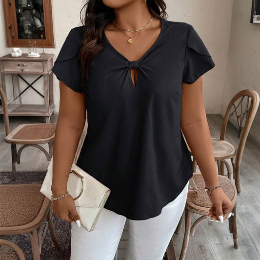 Summer Simplicity V neck T shirt Loose Casual Office Short Sleeve Top