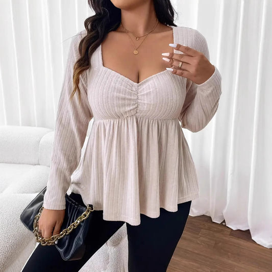 Plus Size Women Clothing Autumn Winter Elegant Slim Fit Slimming Short Top