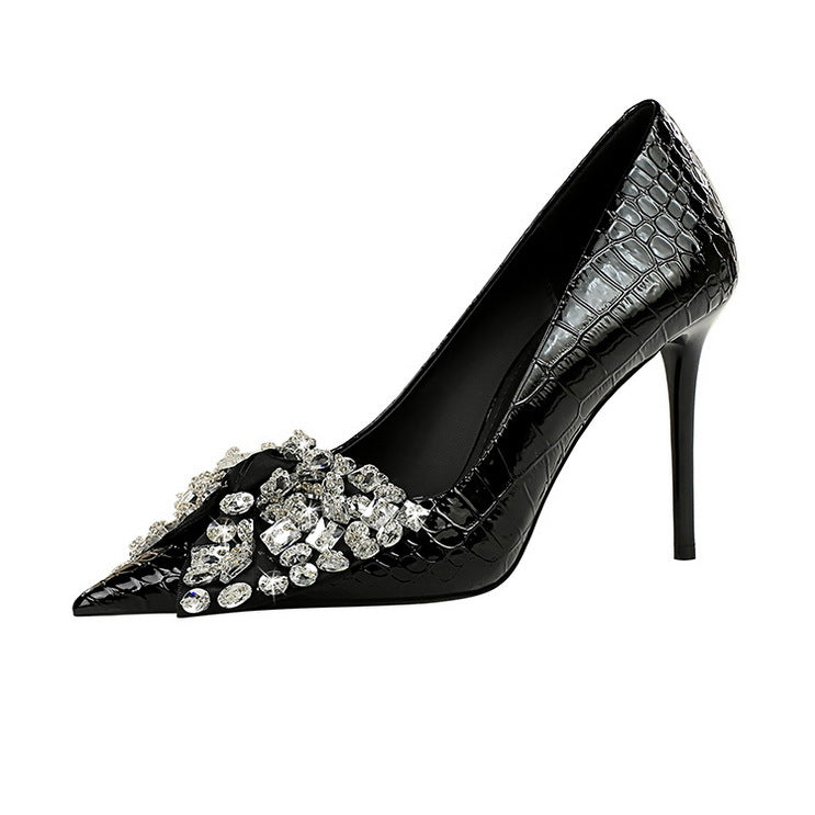 Korean Cocktail High Heels Stiletto Heel Shallow Mouth Pointed Toe Rhinestone Bow Pumps Women