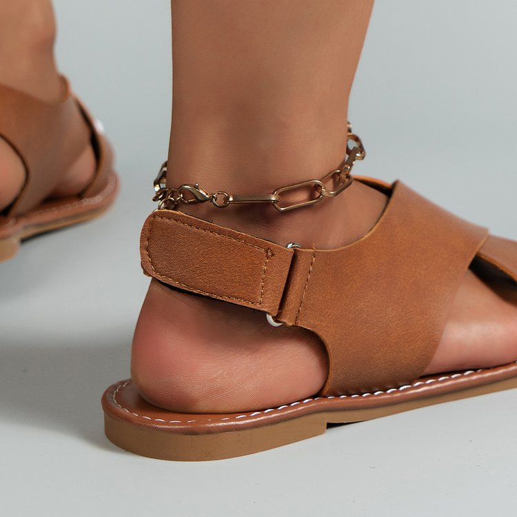 Cross Strap Flat Sandals Women Retro Wide Band Open Toe Beach Slippers Sandal