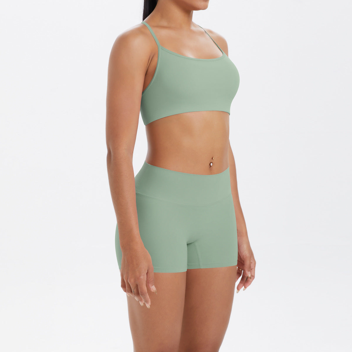 Yoga Wear Sexy Skin Friendly Beauty Back Sling Sports Bra High Waist Breathable Shorts Tights Fitness Set