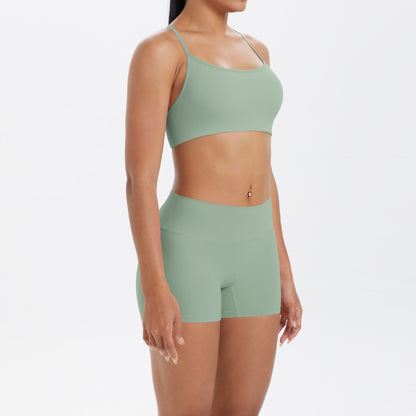 Yoga Wear Sexy Skin Friendly Beauty Back Sling Sports Bra High Waist Breathable Shorts Tights Fitness Set