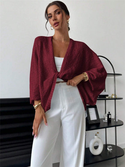 Cross Design Deep V Plunge neck Casual Loose Elegant Simple Sweater