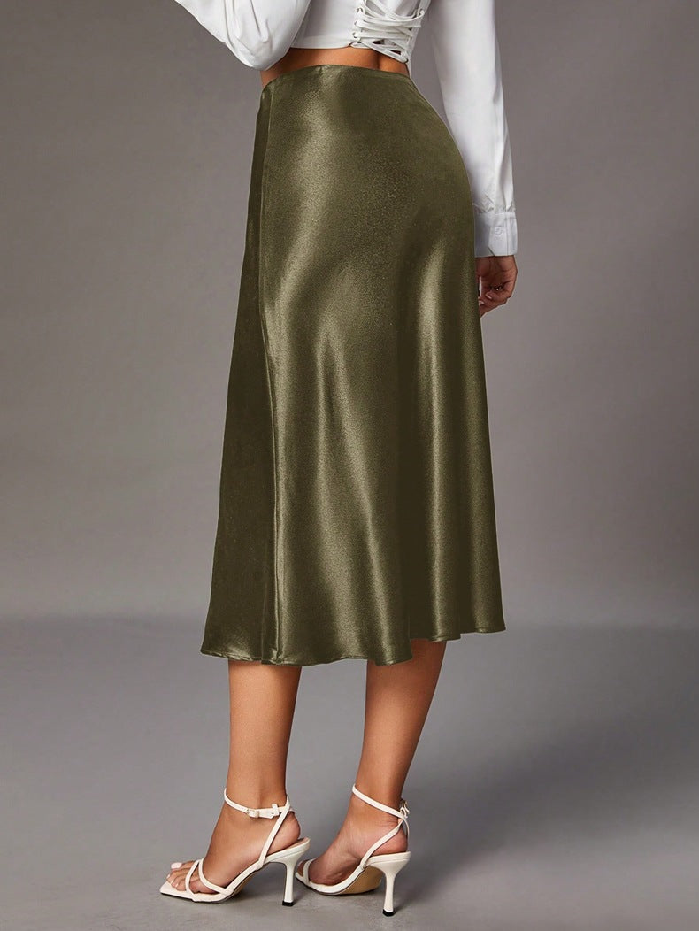 Women Clothing Brand Satin Satin Skirt High Sense Small Artificial Silk Skirt Women Skirt