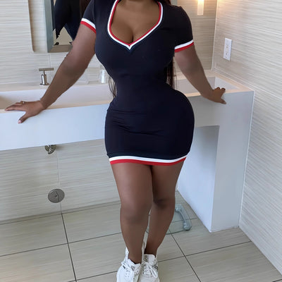 Plus Size Home Indoor Outing Party Sexy V neck Hip Short Dress