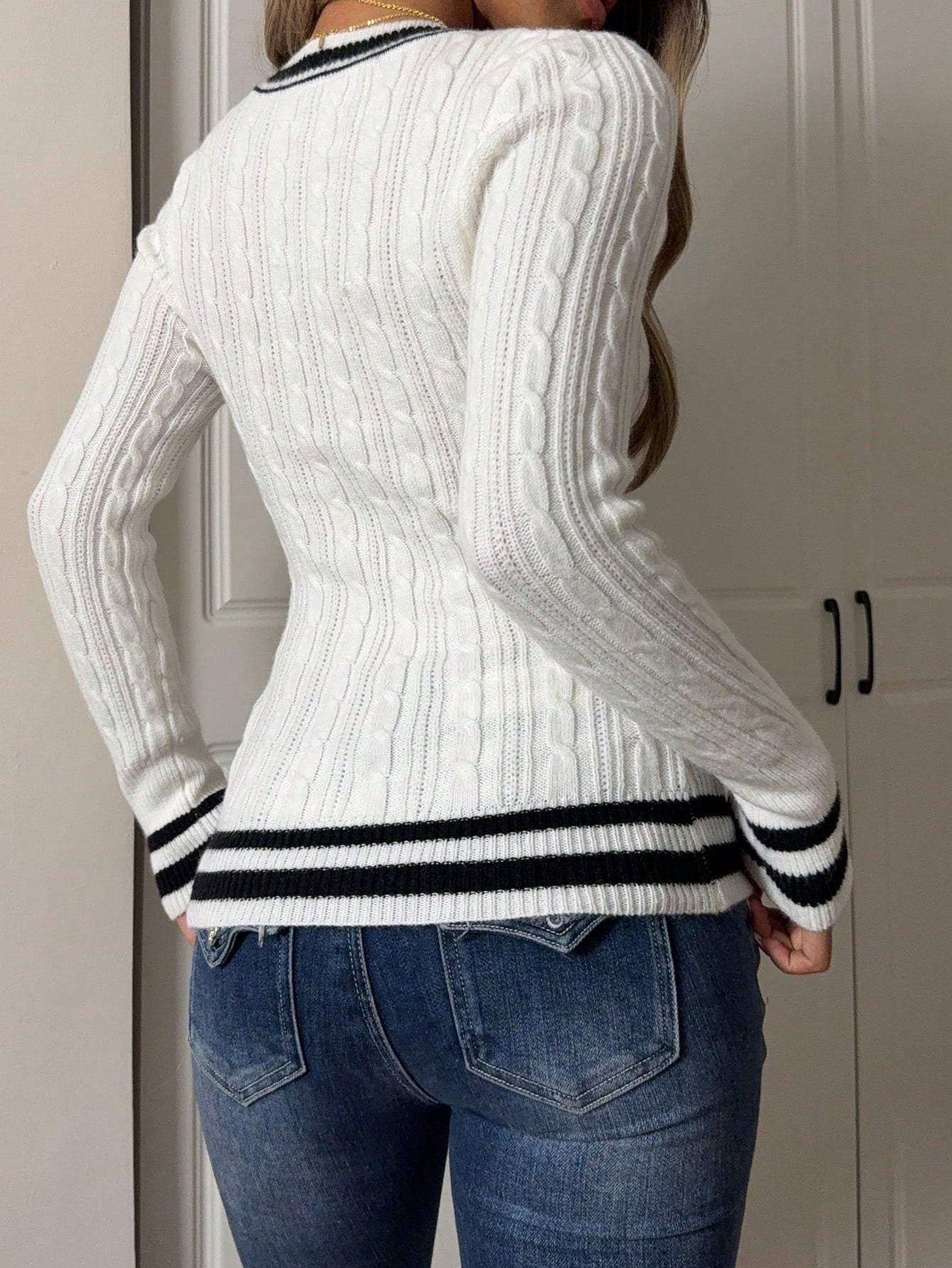 Minimalist V neck Long Sleeved Sweater Women Woolen Clothing Autumn Winter