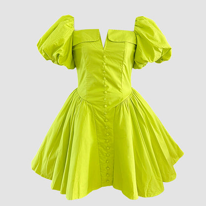 French Elegant Short Collarless Sleeve Waist Slimming Design High Waist Dress Women