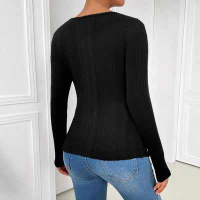 Autumn Women Asymmetric Collar Hollow Out Cutout Design Long Sleeved T shirt Top for Women