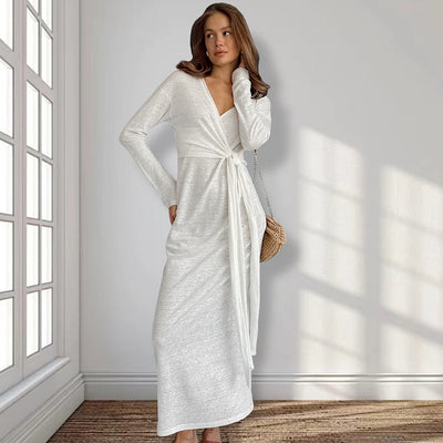 Autumn Comfort Loose Knitted Nightgown Breathable Long Sleeves Lace up Soft Outerwear Homewear