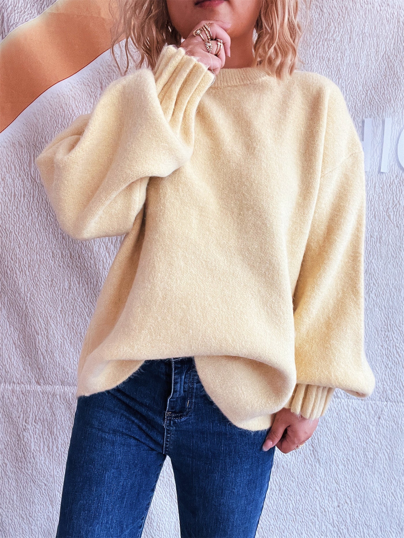 Solid Color Casual Loose Knitted Top Street Women Wear Sweater