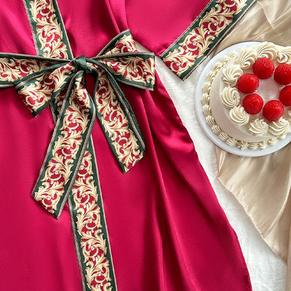 Ice Silk Nightdress Four Seasons Simplicity Homewear Sexy Mid Length to Long Cardigan Nightgown Bathrobe Women Chinese Nightgown