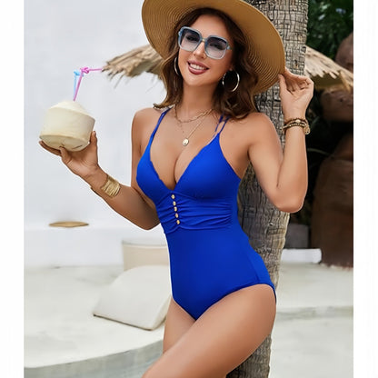 Solid Color Conservative One Piece Swimsuit Women Beach Bikini