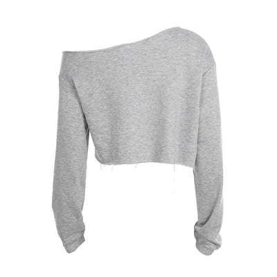 Forget Street Personality Oblique Shoulder Solid Color Loose Fitting Cropped Long Sleeve Sweater Sexy Slim Fit Casual Sweatshirts