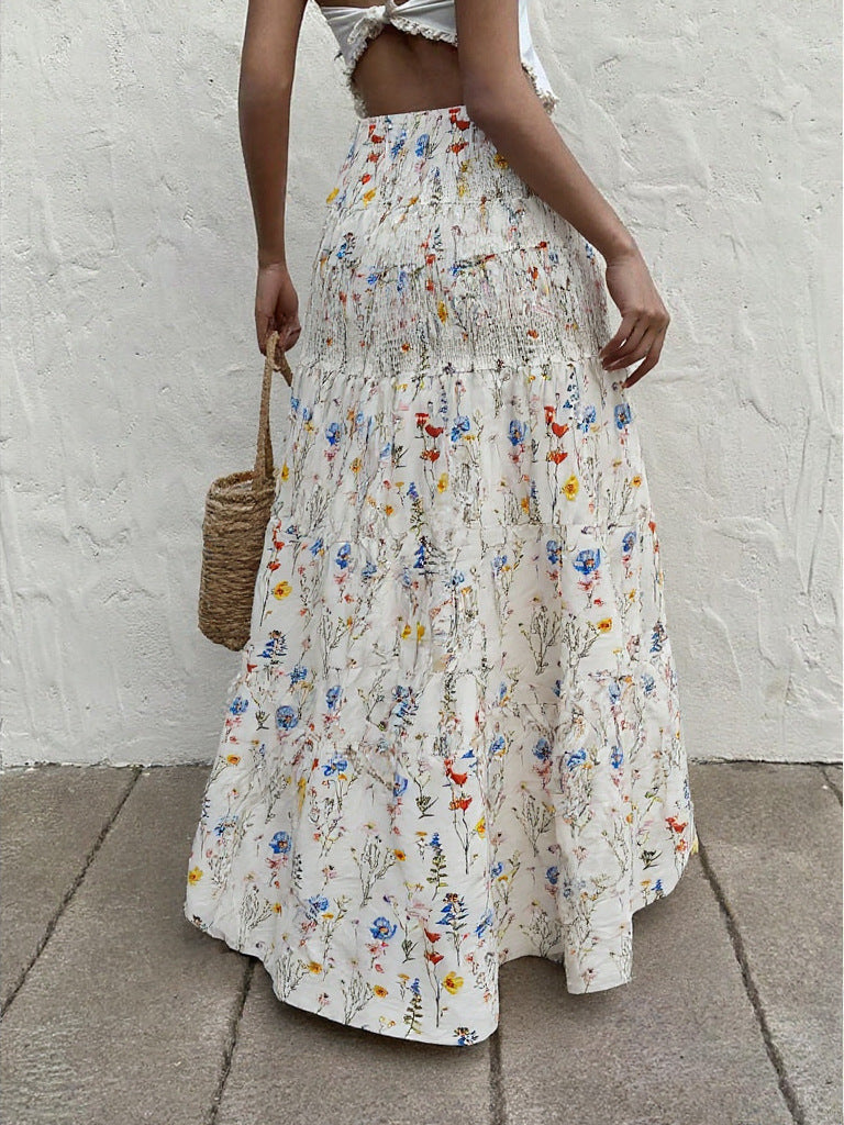 Floral Skirt Women Summer Printed Drooping Slimming Pleated Pleated A line Skirt