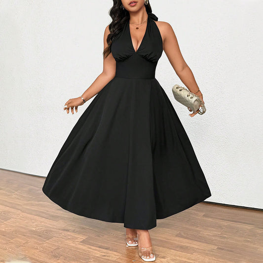 Plus Size Women Clothing French Socialite Dress Summer V neck Cocktail Dress