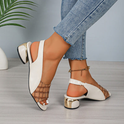 Plus Size Women Sandals Summer Peep Toe Stitching Mid Root Ankle Strap Buckle North Sandals
